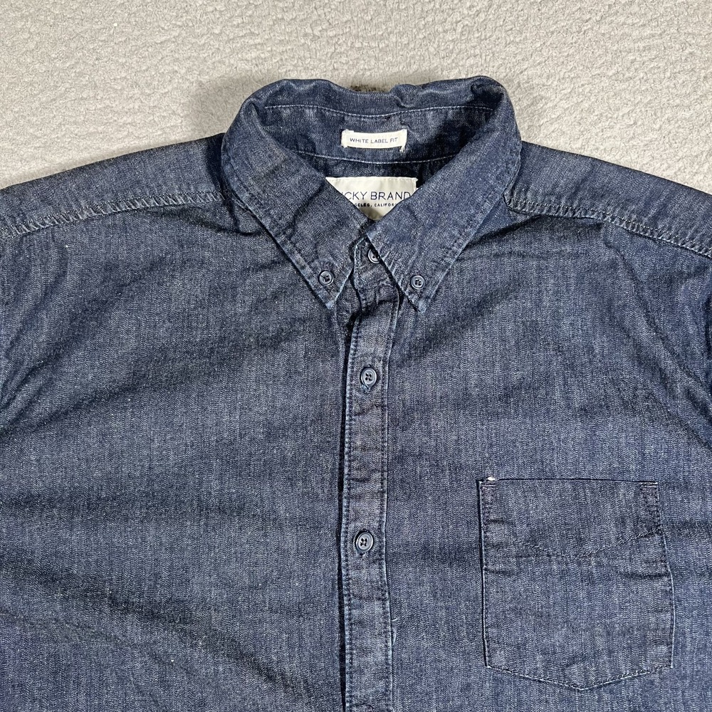Lucky Brand Shirt Mens Large Blue Denim Indigo Pocket Casual Preppy Button Up